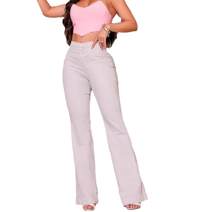 Damen elegante Bootcut-Jeans mit hoher Taille und figurformendem Schnitt Drune