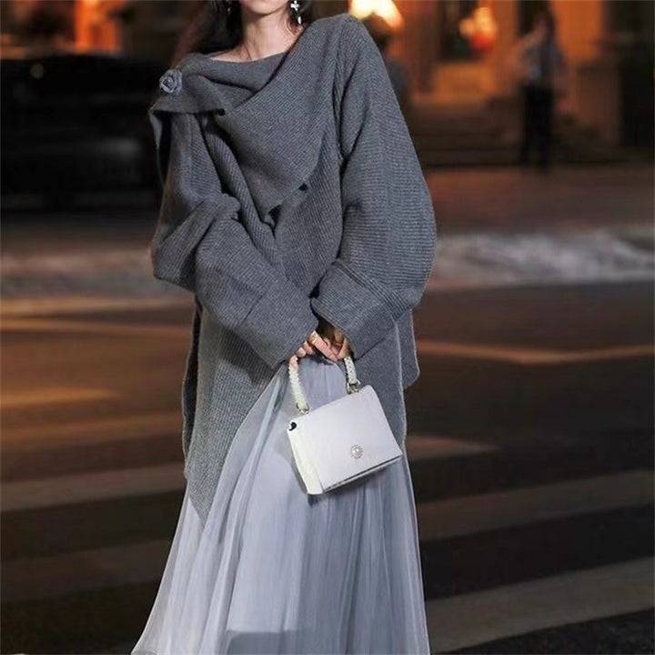 Damen lässiger oversized Strickpullover mit asymmetrischem Schnitt und weichem Material Drune