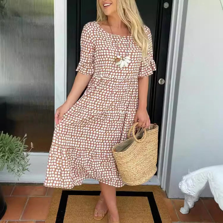 Drune | Sommer Rundhals Bedrucktes Kurzarmkleid