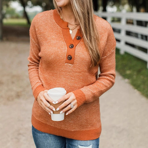 Damen lässiger Pullover mit Knopfleiste und strukturiertem Kragen Drune