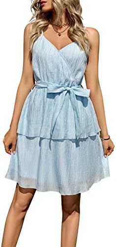 Damen Ausgestelltes Sommerkleid mit Wickeloptik und Rüschen Drune
