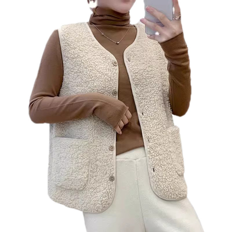 Damen Teddy-Fleeceweste mit praktischen Taschen und Knopfverschluss Drune