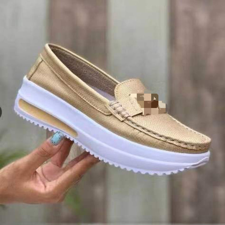 Damen  leichte Plateau-Slipper im Mokassinstil mit luftgepolsterter Gummisohle Drune