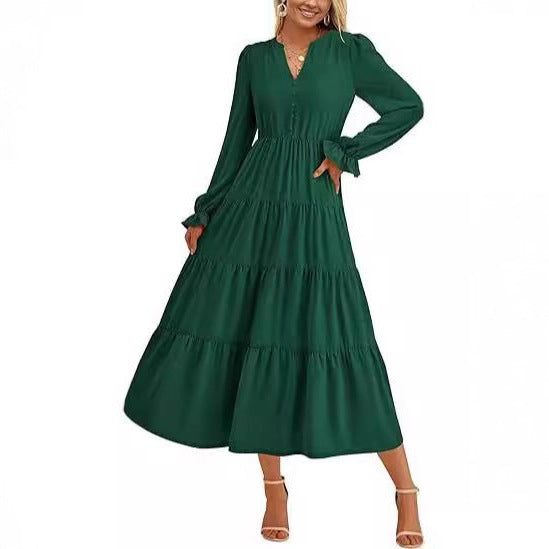 Damen Langärmliges Maxi-Kleid mit Volants Drune