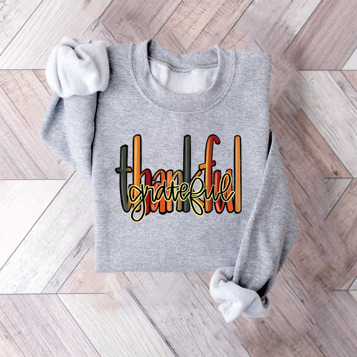 Damen Sweatshirt mit kreativem "thankful" Schriftzug und bequemer Passform Drune