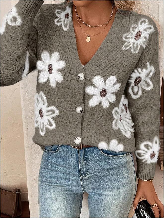 Damen kuscheliger Cardigan mit floralen Muster Drune