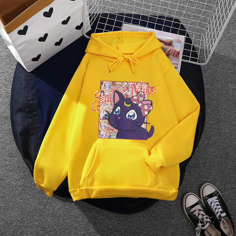 Damen Kapuzenpullover mit kreativem Katzenmotiv Drune
