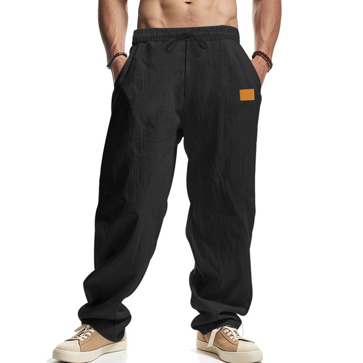 Herren locker geschnittene Leinenhose mit verstellbarem Kordelzug und praktischen Seitentaschen Drune