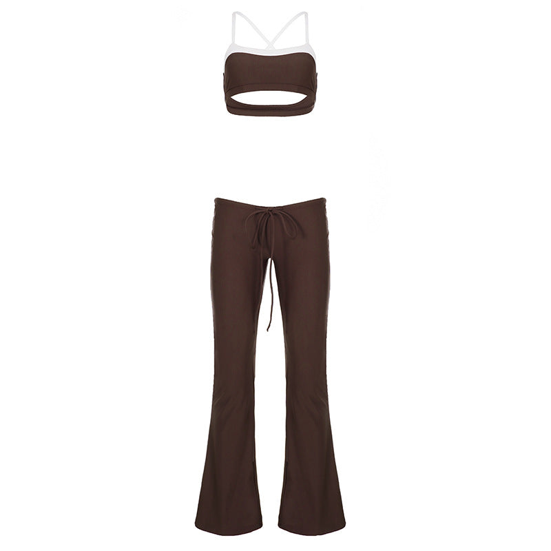 Damen sportliches Flared Set mit Crop-Top und bindbarem Bund Drune