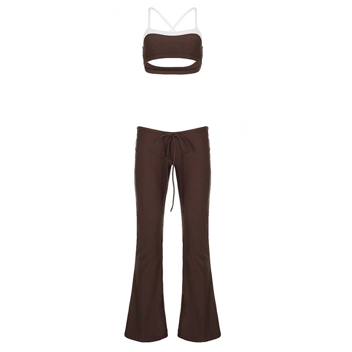 Damen sportliches Flared Set mit Crop-Top und bindbarem Bund Drune