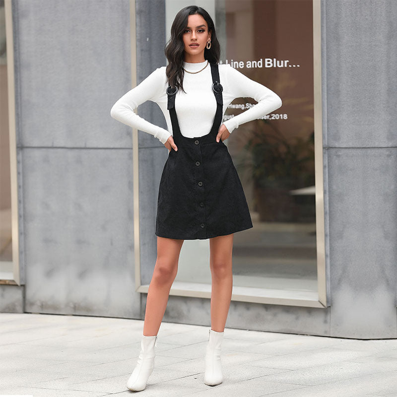 Damen Trägerrock mit Knopfleiste und eleganten Details Drune