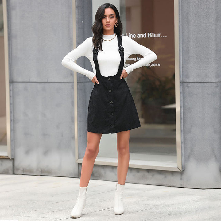 Damen Trägerrock mit Knopfleiste und eleganten Details Drune