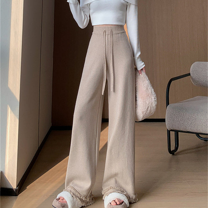 Damen Elegante und bequeme High-Waist-Hose mit eleganten Fransen Drune