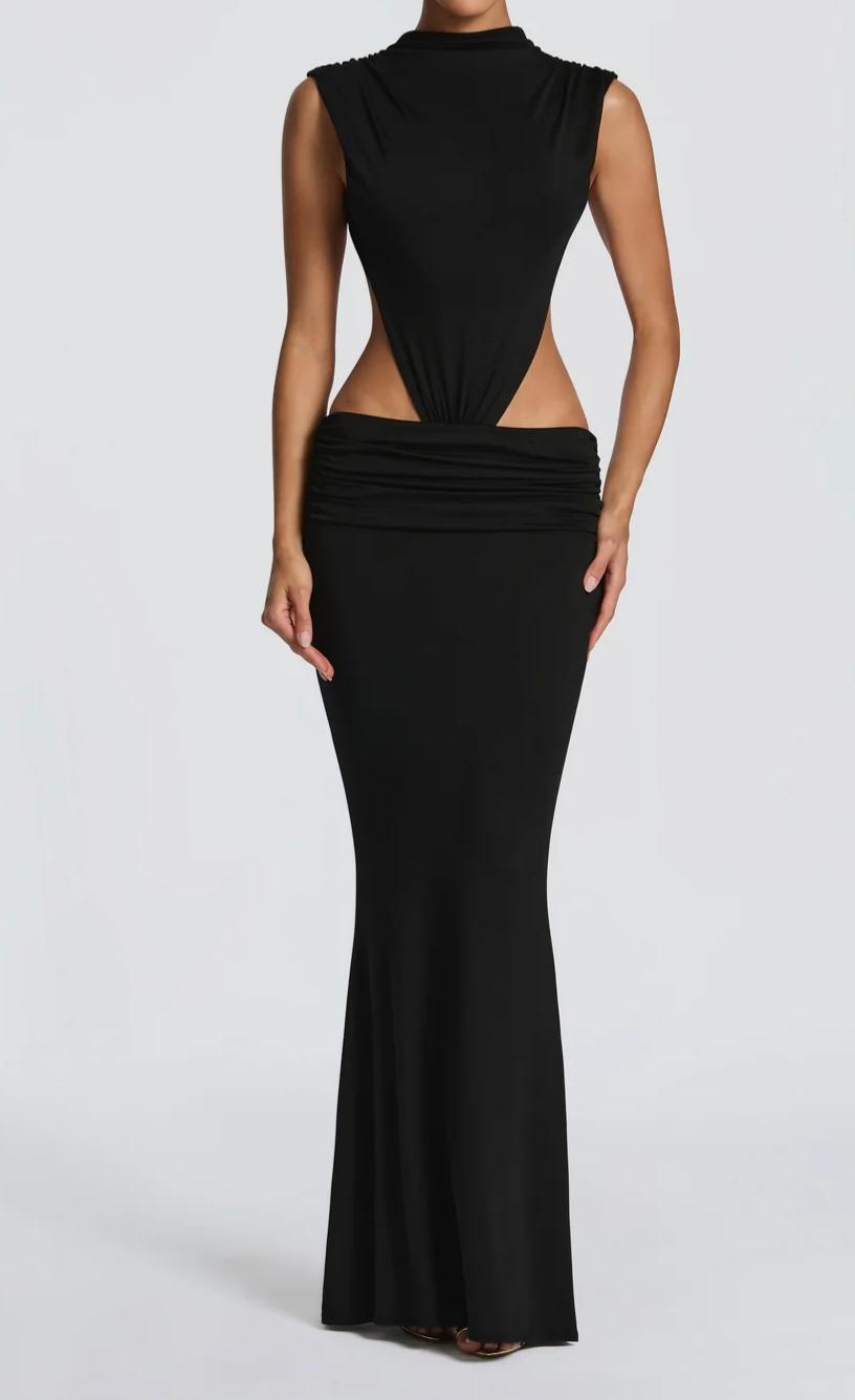 Damen Langes Maxi-Kleid mit raffinierten Cut-Outs und Raffung Drune