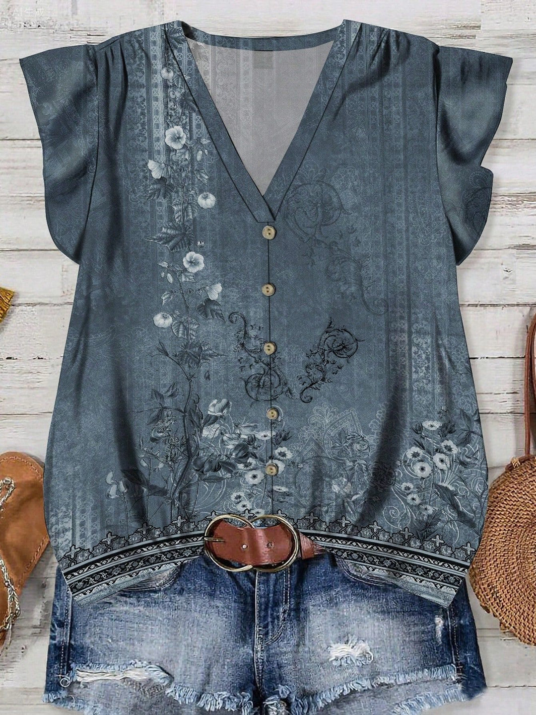 Damen Bluse mit floralem Muster Drune
