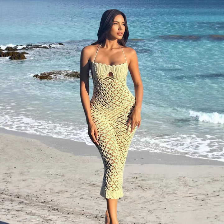 Damen Häkelstrandkleid mit verführerischem Off-Shoulder Design und luftigen Details Drune