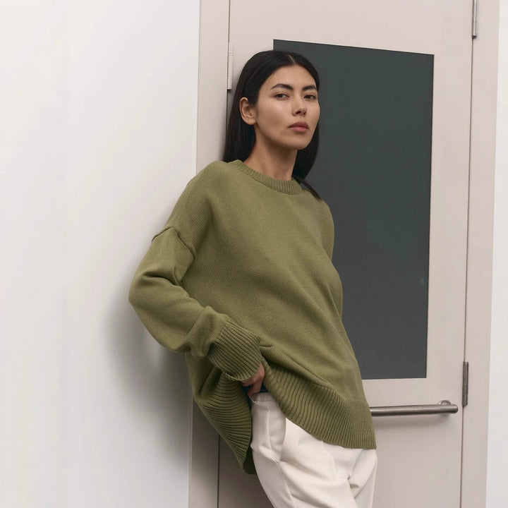 Damen lässiger Strickpullover mit innovativem Schnitt und weiten Ärmeln Drune