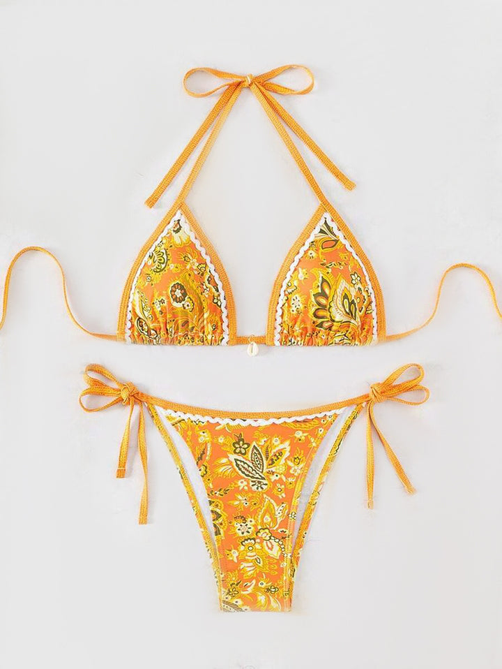 Damen Triangel-Bikini mit floralem Vintage-Muster Drune