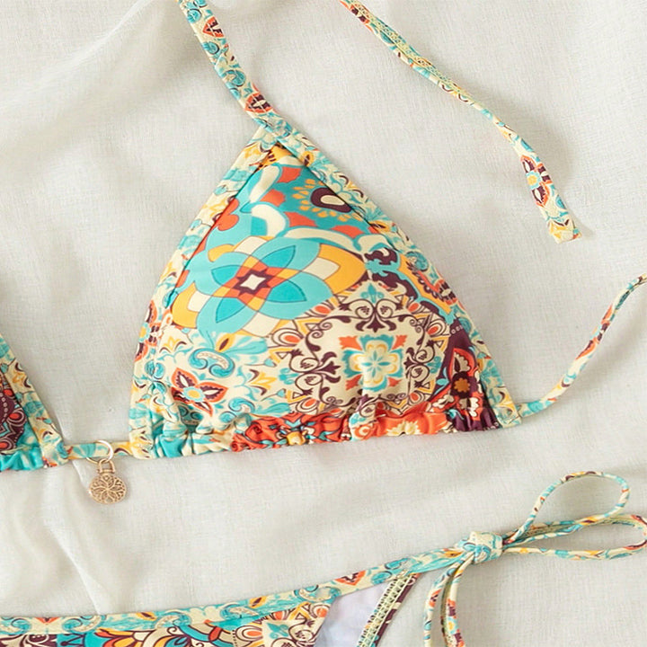 Damen Triangel-Bikini mit buntem Vintage-Muster Drune