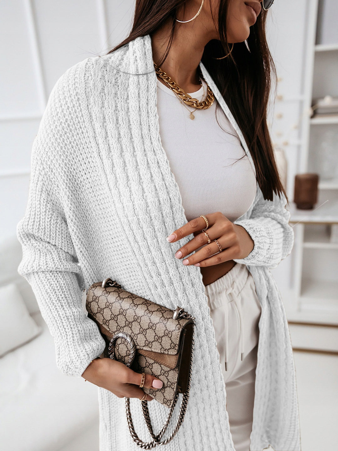 Damen Strick-Cardigan mit strukturiertem Muster und offenem Schnitt Drune