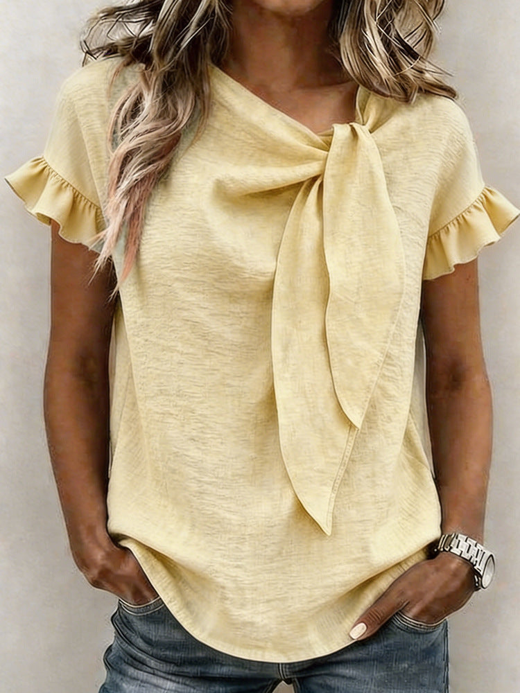 Damen Bluse mit Rüschenärmeln und Schleifendetail Drune