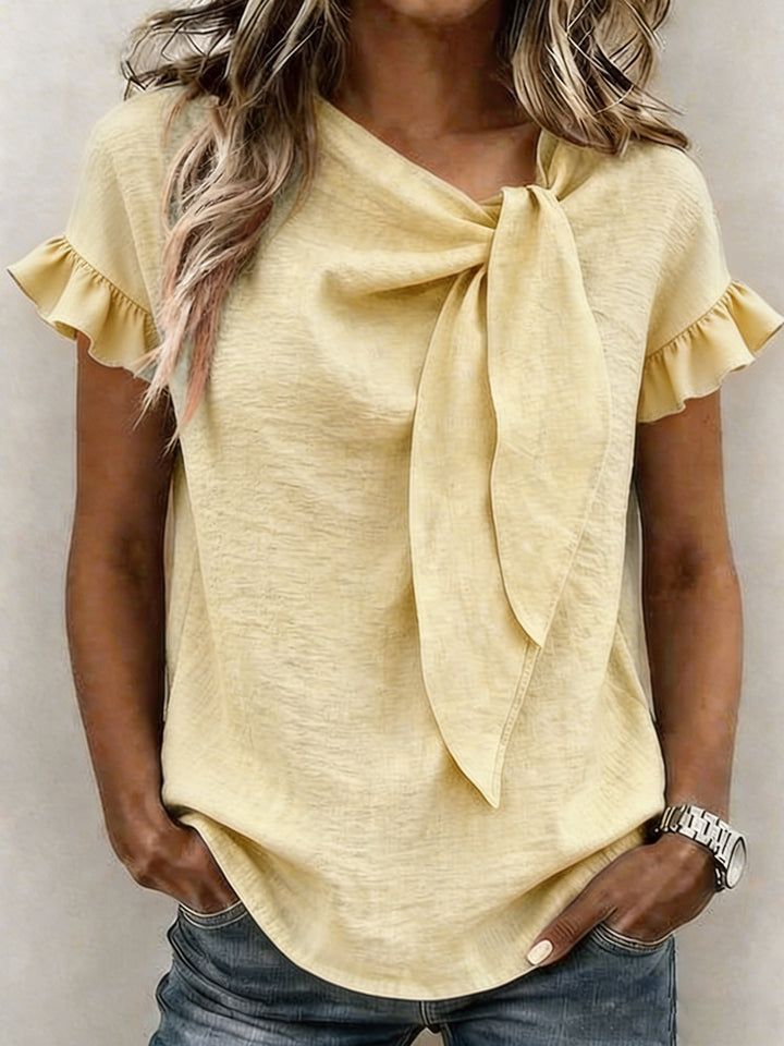 Damen Bluse mit Rüschenärmeln und Schleifendetail Drune