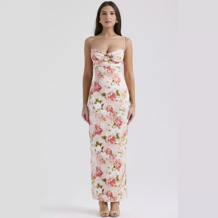 Damen Blumenkleid mit tailliertem Oberteil und schwingendem Saum Drune