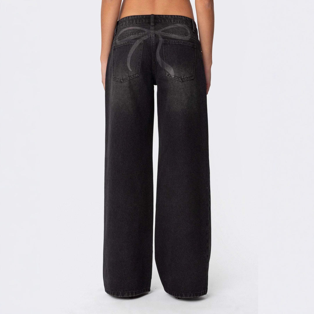 Damen lässige Schlagjeans mit weitem Bein Drune