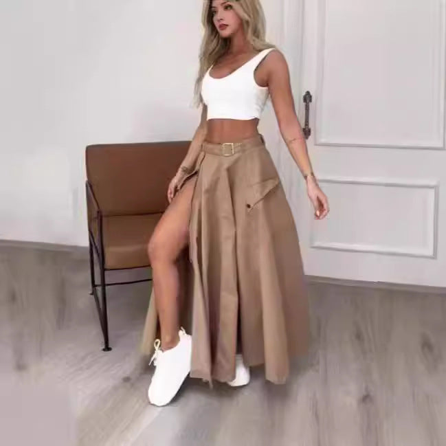 Damen Eleganter Rock mit hohe Taille und seitlichem Schlitze Drune