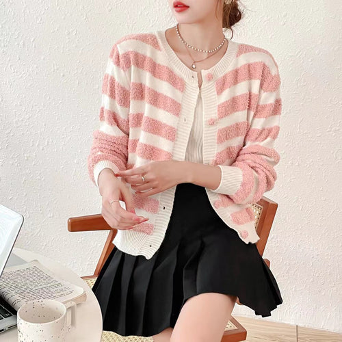 Damen Kuschelige Strickjacke mit maritimen Streifen Drune
