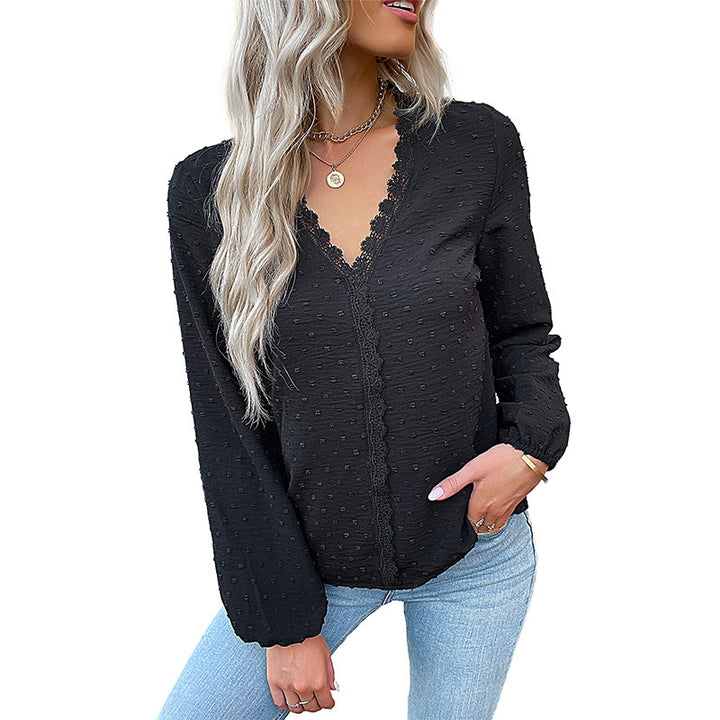 Damen Bluse mit feinem Spitzenbesatz und eleganten Puffärmeln Drune