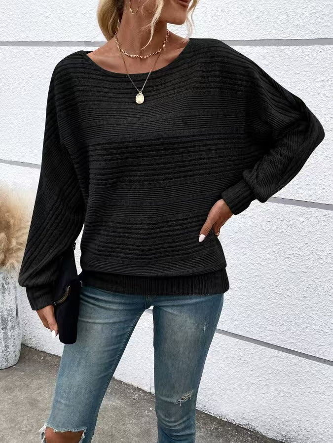 Damen lässiger Pullover mit strukturiertem Streifenmuster und weiten Ärmeln Drune