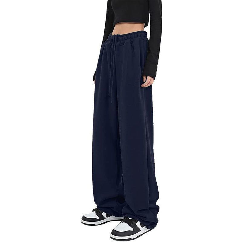 Damen nan lockerfallende Palazzohose aus Sweat mit hochgeschnittenem Komfortbund, Tunnelzug und seitlichen Eingrifftaschen Drune