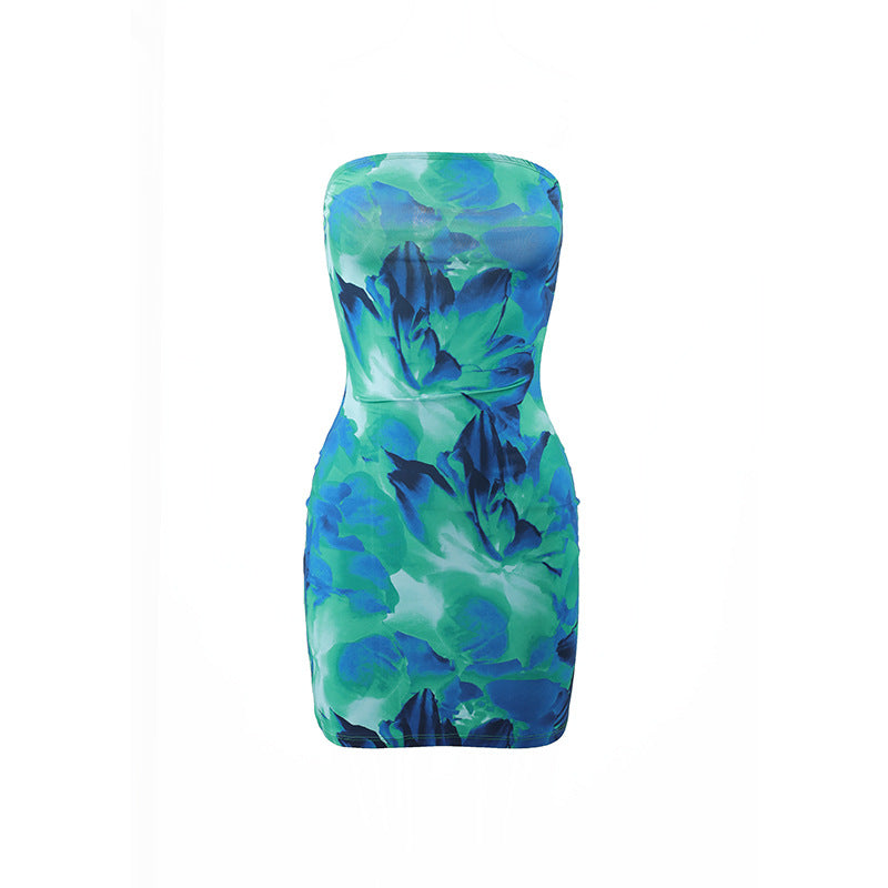 Damen figurbetontes Trägerkleid mit floralem Orchideen-Design Drune