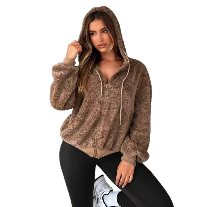 Damen Teddy-Fleecejacke mit Kapuze und elastischen Bündchen Drune