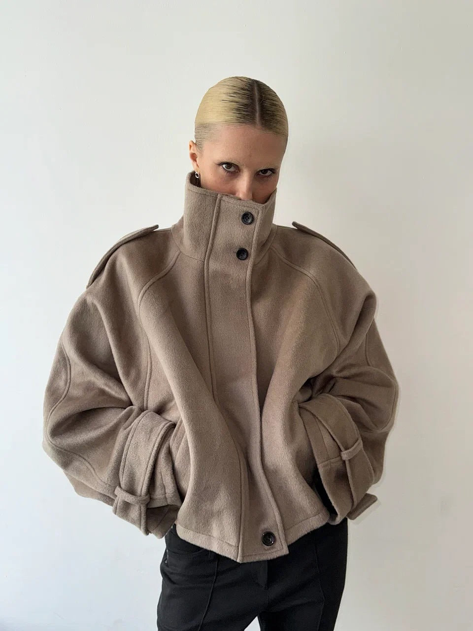 Damen Modische Oversized Wolljacke Drune