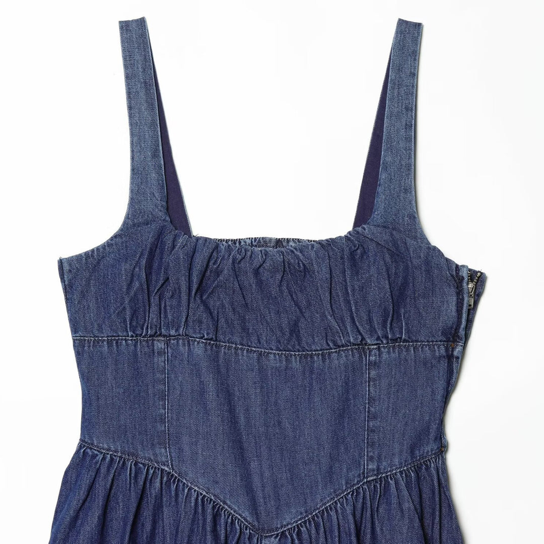 Damen Jeans Maxikleid mit romantischem Schnitt und Rüschendetails Drune