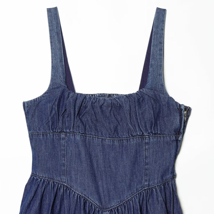 Damen Jeans Maxikleid mit romantischem Schnitt und Rüschendetails Drune