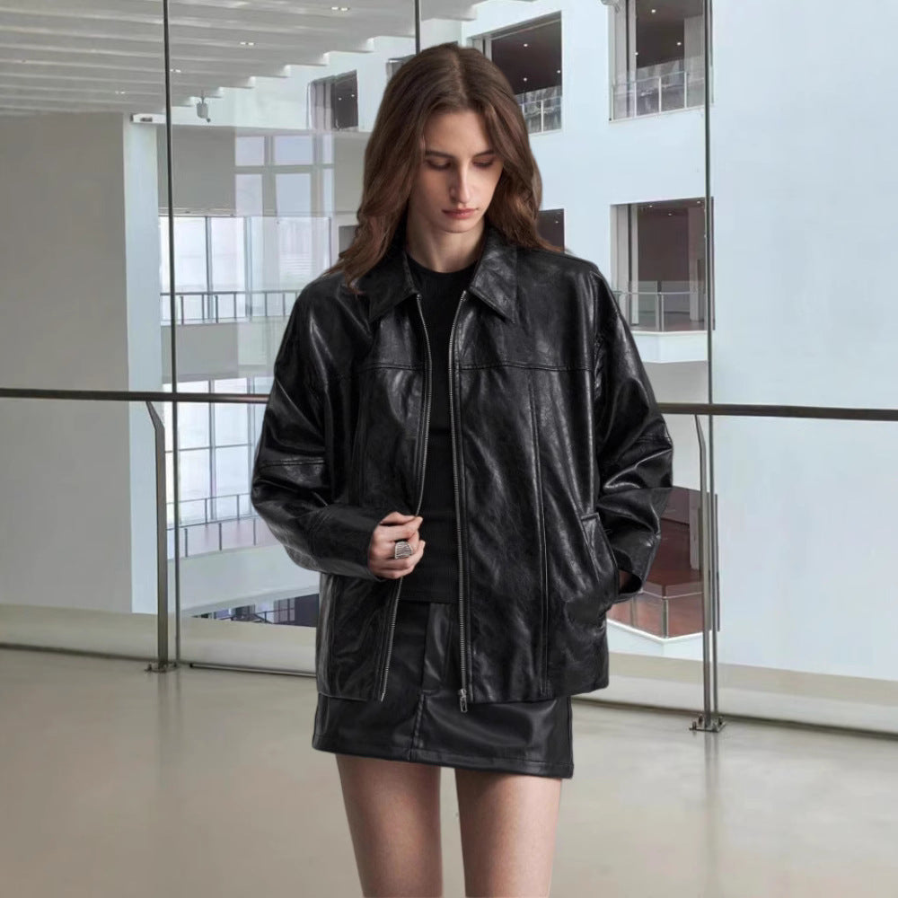 Damen Kunstlederjacke im angesagten Biker-Stil mit asymmetrischem Reißverschluss Drune
