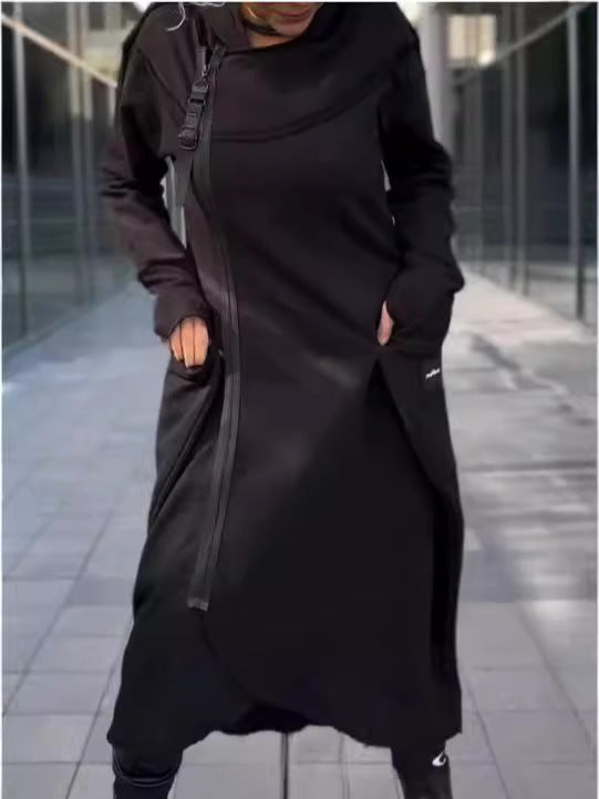 Damen modischer Kapuzenmantel mit Taschen und asymmetrischem Schnitt Drune