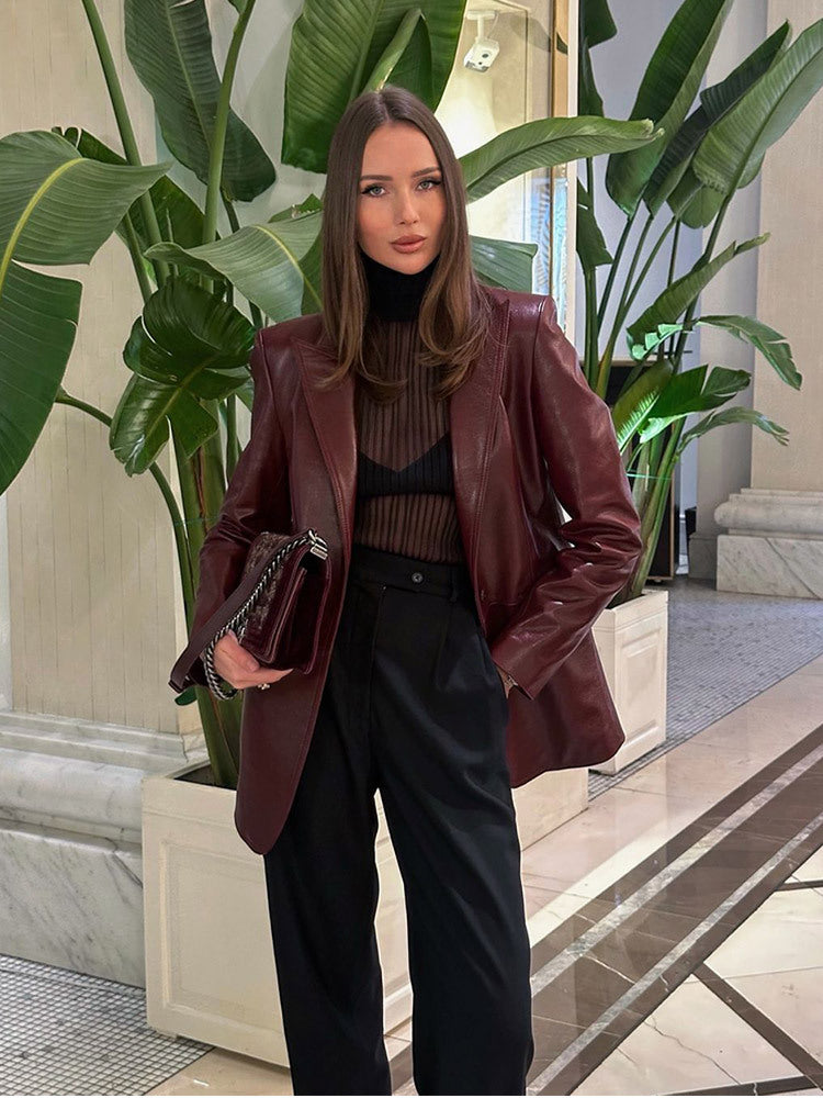 Damen elegante Lederjacke mit tailliertem Schnitt Drune