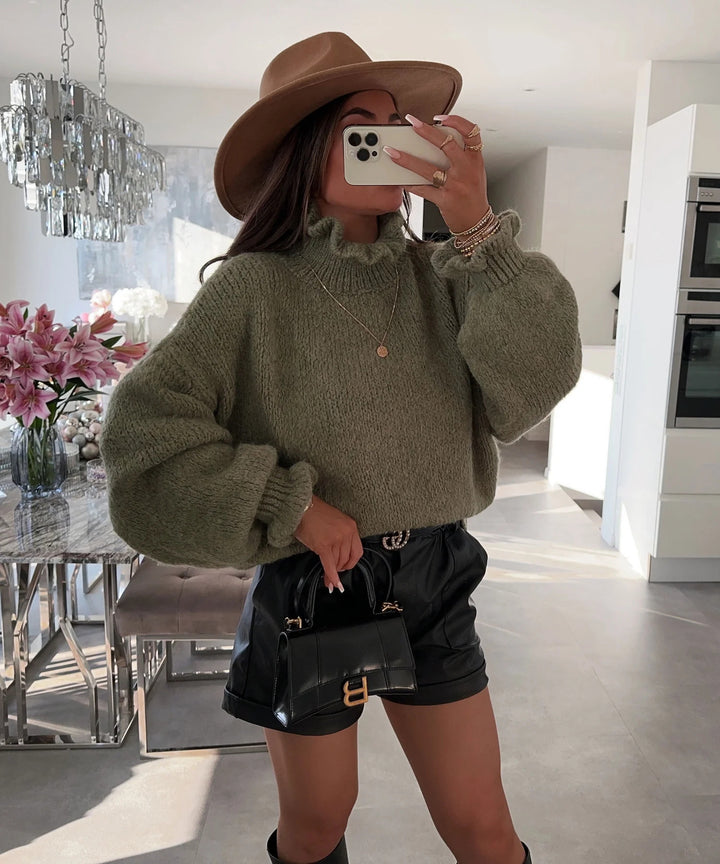 Damen kuscheliger Rollkragenpullover mit voluminösen Ärmeln Drune