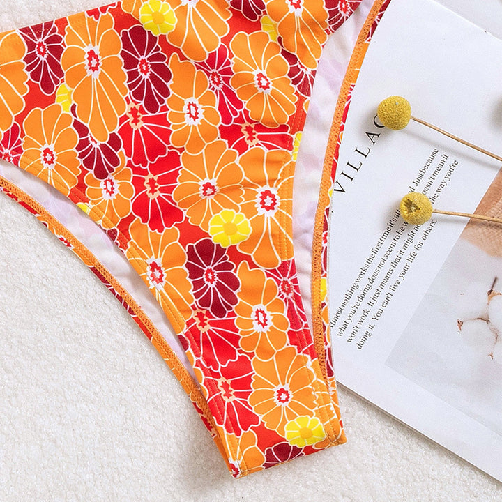 Damen Triangel-Bikini mit buntem Blumenmuster und verstellbaren Trägern Drune