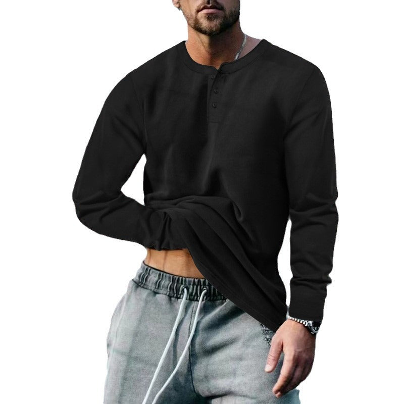 Herren lässiges Langarmshirt mit Knopfleiste und weichem Material Drune
