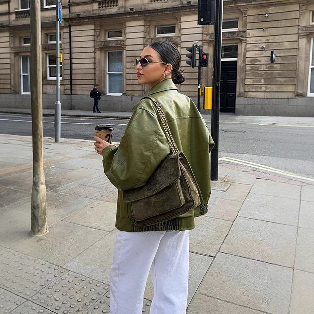 Damen Lässige Übergangsjacke mit voluminösen Ärmeln Drune
