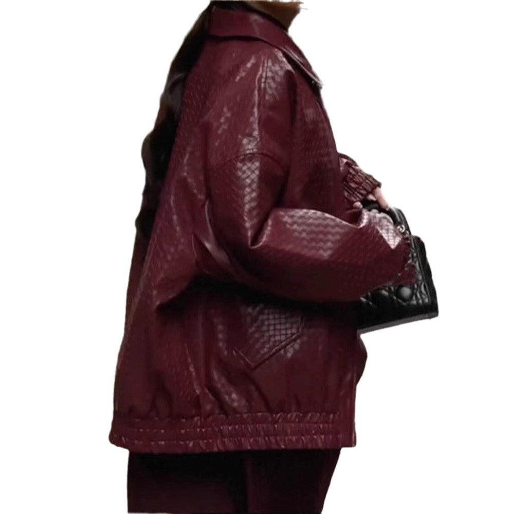 Damen Kunstlederjacke mit strukturiertem Design und lässigem Schnitt Drune