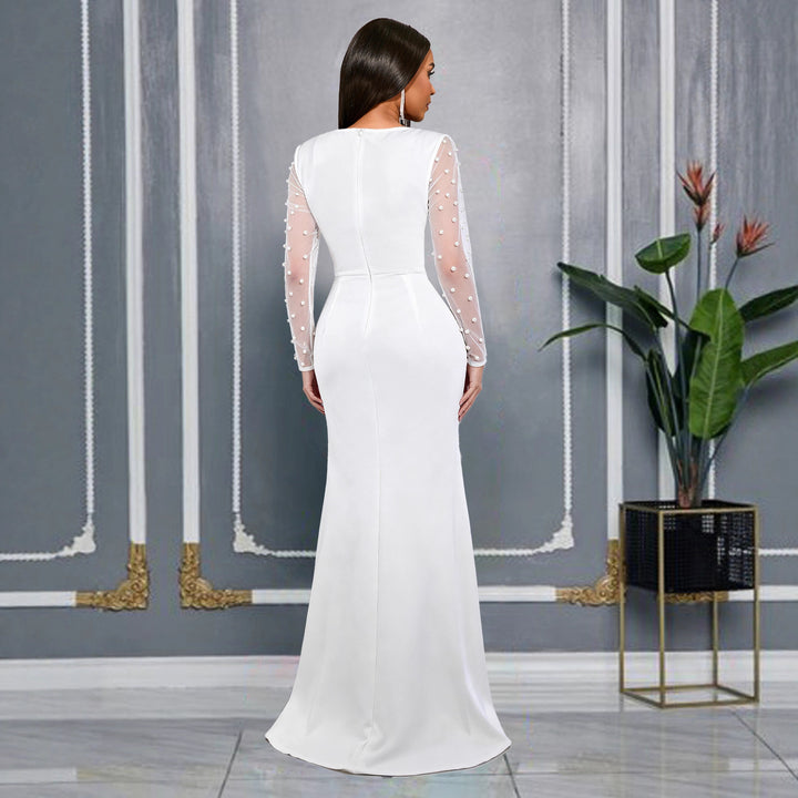 Damen Glamouröses Abendkleid mit taillierter Silhouette und transparenten Puffärmeln Drune