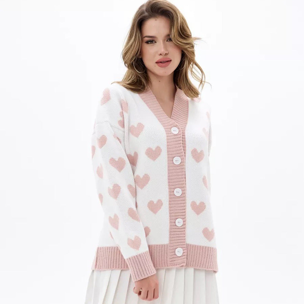 Damen Strickjacke mit Herzmuster und Knopfverschluss Drune