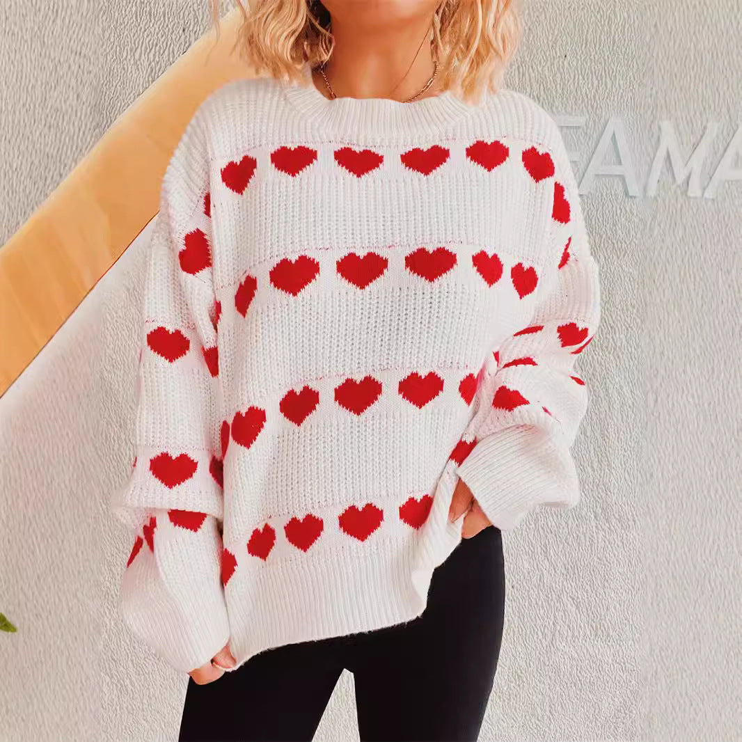 Damen kuscheliger Pullover mit romantischem Herzmuster Drune