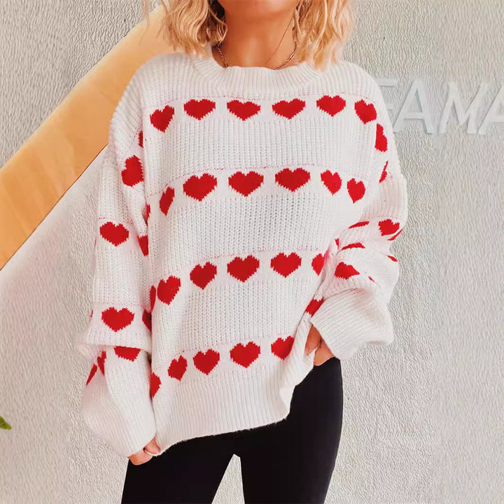 Damen kuscheliger Pullover mit romantischem Herzmuster Drune